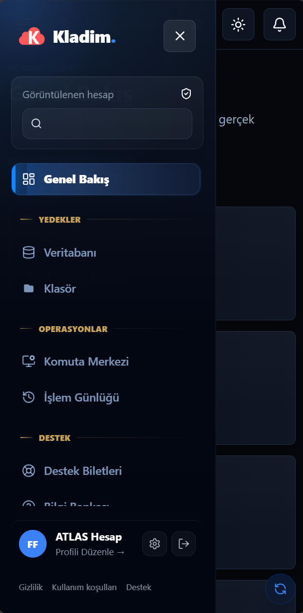 Kladim Cloud applicationnın gerçek mobil kontrol arayüzü