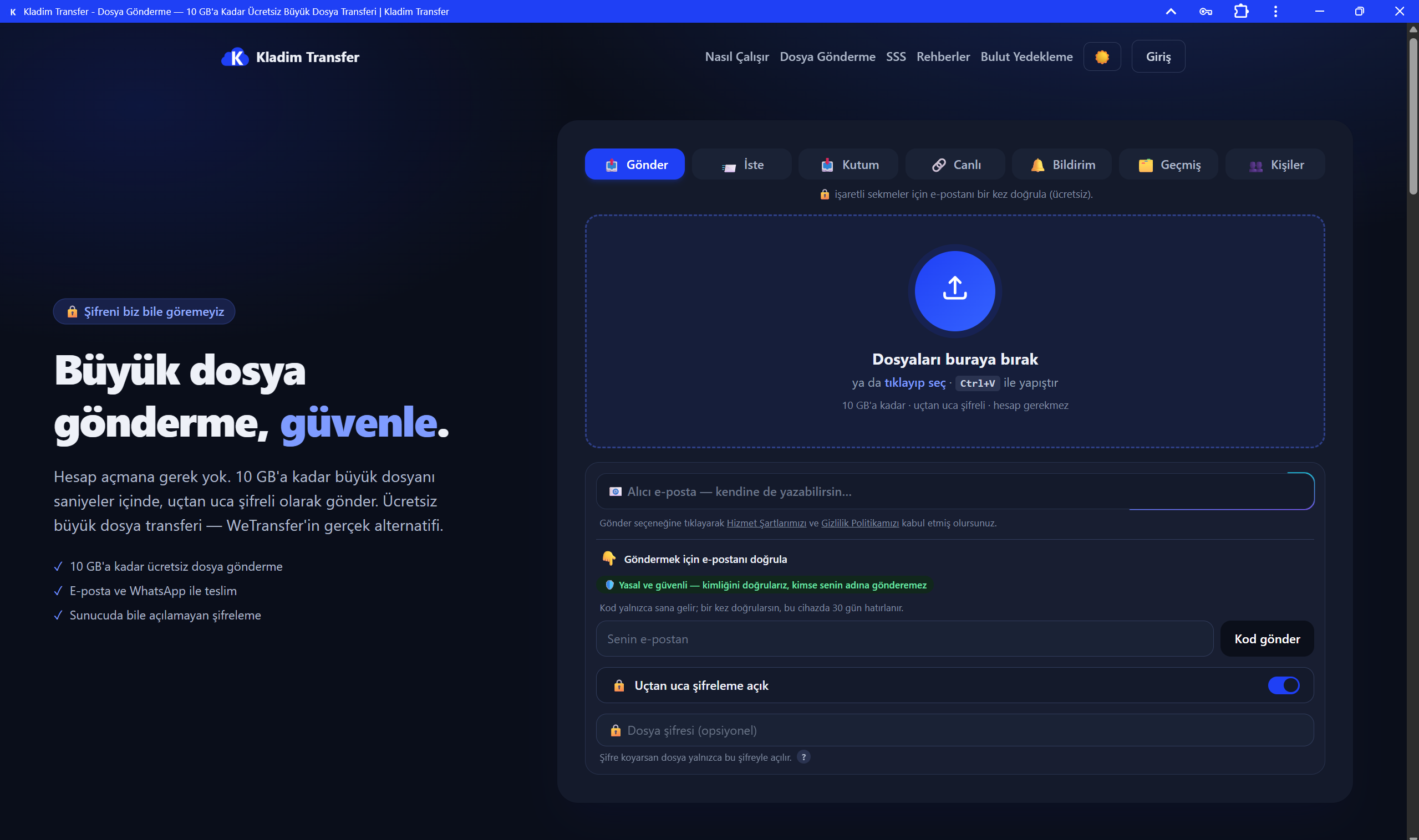 تصویر واقعی برنامه ارسال فایل Kladim Transfer
